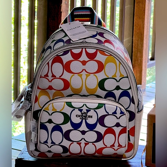 NWT COACH Mini Court Backpack CK377 In Rainbow Signature Canvas Authentic - Picture 1 of 8